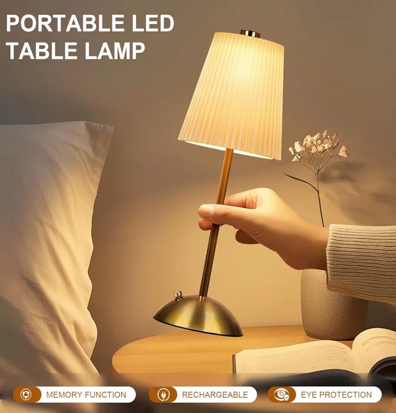 Table Lamps Cordless, Rechargeable Battery Operated Lamp Touch Control 3 Colors Temperature Stepless Dimming LED