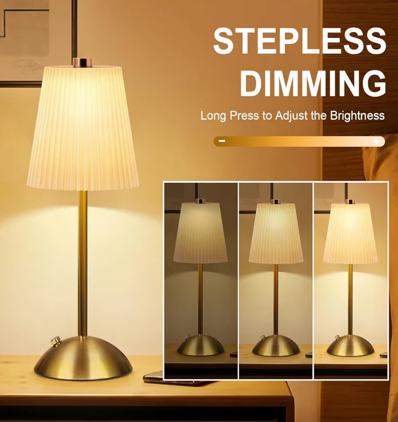 Table Lamps Cordless, Rechargeable Battery Operated Lamp Touch Control 3 Colors Temperature Stepless Dimming LED