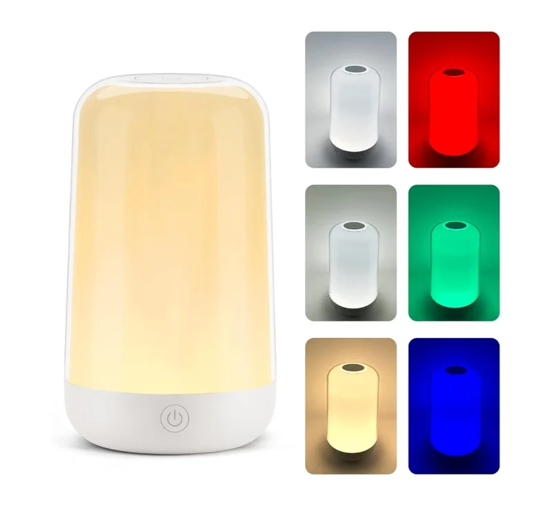 RGB Touch Bedside Lamp for Nightstand, 3 Color Temperatures Portable Rechargeable Cordless Night Light, Dimmable Mood Lighting