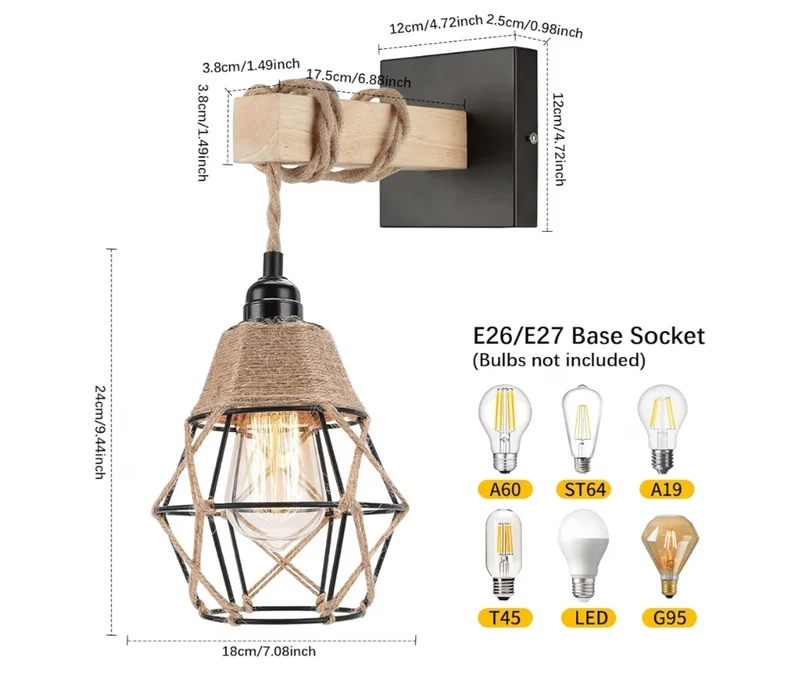 Black Farmhouse - Rustic Wall Sconces Lights for Bedroom, Vintage Hallway Wall Mount Light Fixture Indoor