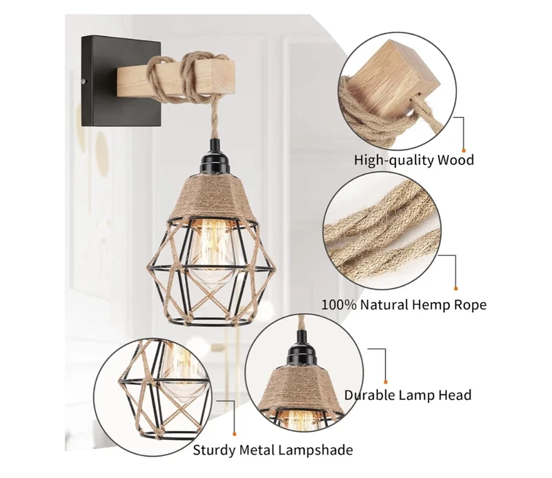 Black Farmhouse - Rustic Wall Sconces Lights for Bedroom, Vintage Hallway Wall Mount Light Fixture Indoor