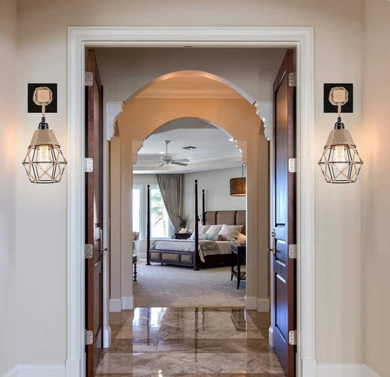 Black Farmhouse - Rustic Wall Sconces Lights for Bedroom, Vintage Hallway Wall Mount Light Fixture Indoor