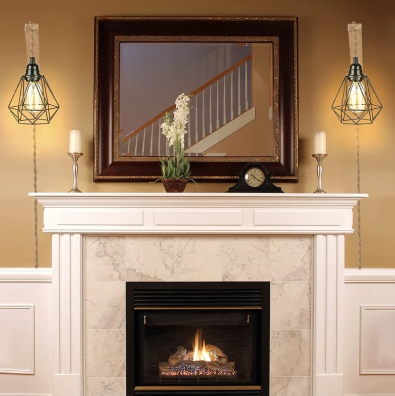 Hanging Lamps That Plug into Wall Outlet - Rustic Wall Mount Lamp with Wood Shelf Bracket & Switch