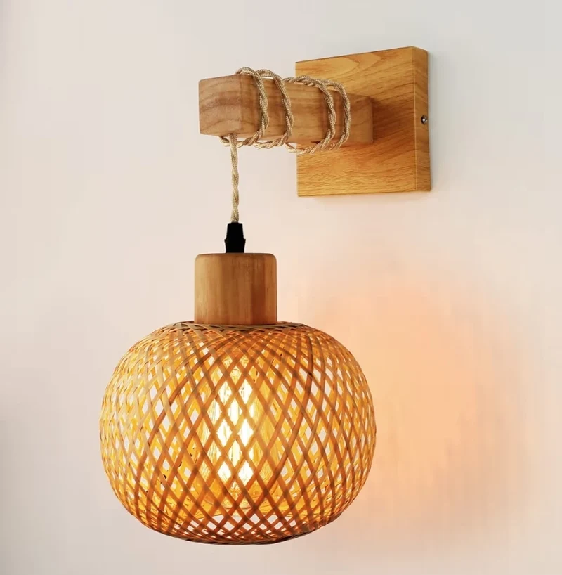Rattan Wall Sconce Lighting Wall Mount Fixture Farmhouse Rustic Boho Vintage Rattan Lamps Bulb NOT Included