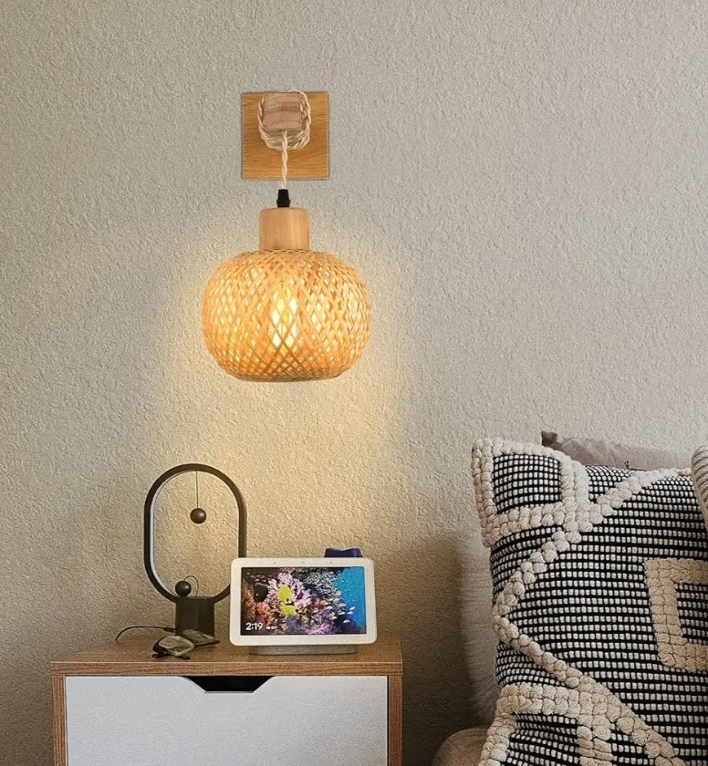 Rattan Wall Sconce Lighting Wall Mount Fixture Farmhouse Rustic Boho Vintage Rattan Lamps Bulb NOT Included