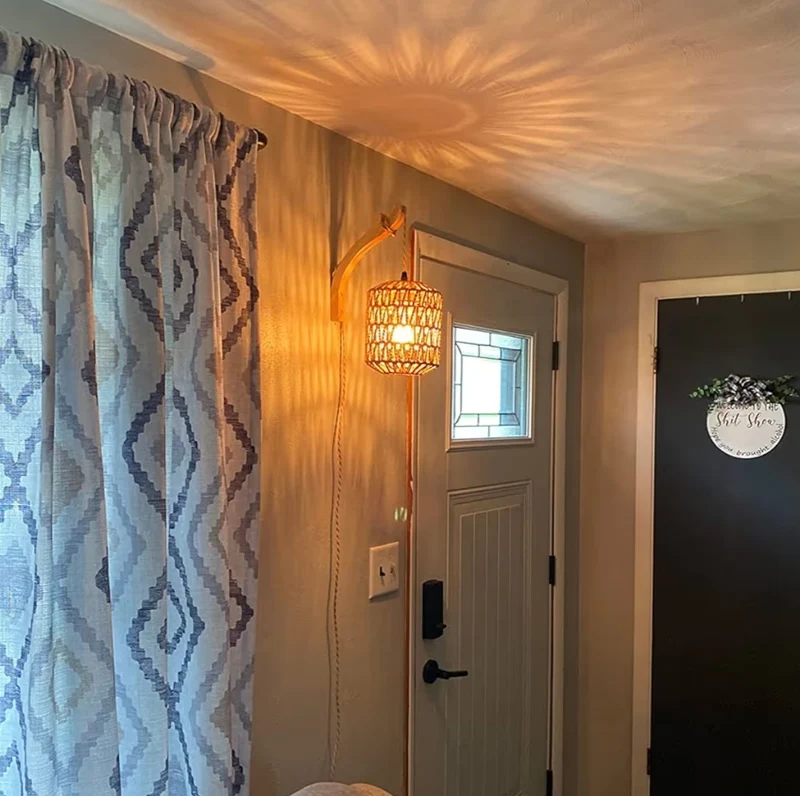 Hand Woven Rattan Lights Plug in Wall Sconces Boho Lighting Set of Two, Lamp with Cord, Mounted Light