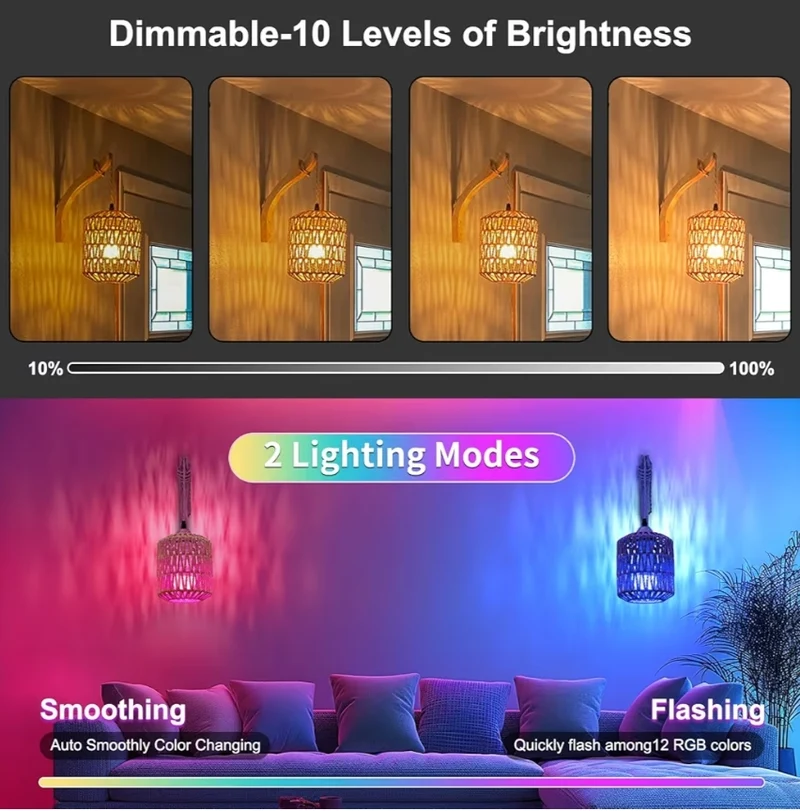 Boho Rechargeable Wall Sconces Set of Two w/ Remote, RGB 15 Colors Dimmable Battery Operated Wall Light, Indoor Wireless Wall Lamp