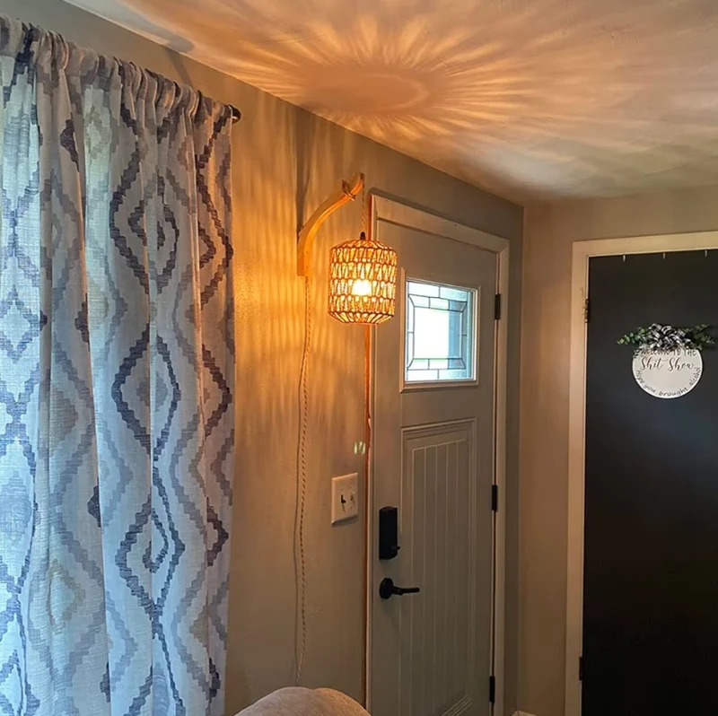 Hand Woven Rattan Lights Plug in Wall Sconces Set of Two, Lamp w/ Cord, Mounted Light