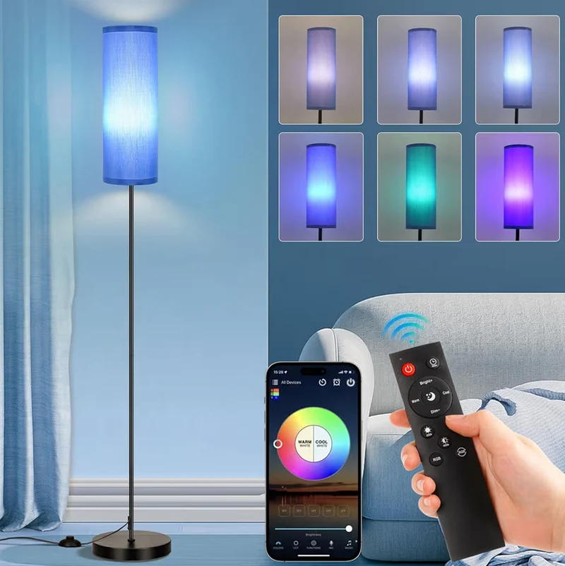 Floor Lamps Dimmable 3 Colors Temperature & Brightness, Tall Standing Lamps w/ Multicolor, 800LM, 9W RGB LED Bulb - Navy Blue Shade
