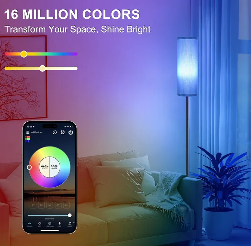 Floor Lamps Dimmable 3 Colors Temperature & Brightness, Tall Standing Lamps w/ Multicolor, 800LM, 9W RGB LED Bulb - Navy Blue Shade