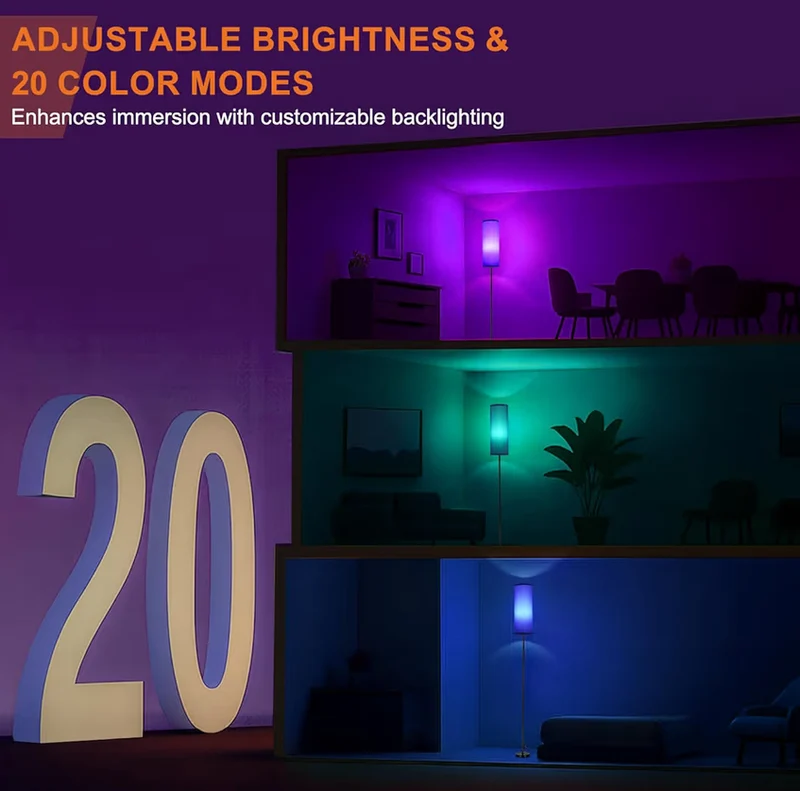 Floor Lamps Dimmable 3 Colors Temperature & Brightness, Tall Standing Lamps w/ Multicolor, 800LM, 9W RGB LED Bulb - Navy Blue Shade