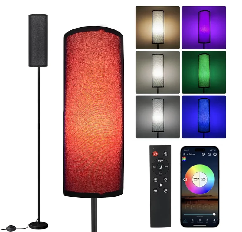 Black- Floor Lamps 9W RGB LED Bulb Modern Floor Lamps, Dimmable Colors Temperature & Brightness Tall Standing Lamps, Foot Switch