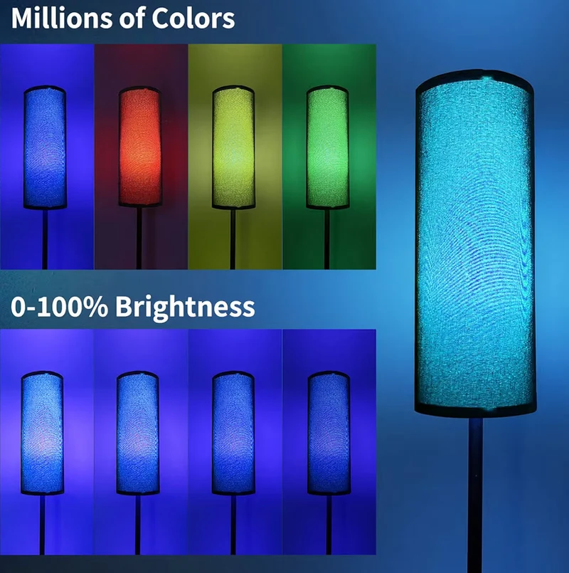 Black- Floor Lamps 9W RGB LED Bulb Modern Floor Lamps, Dimmable Colors Temperature & Brightness Tall Standing Lamps, Foot Switch
