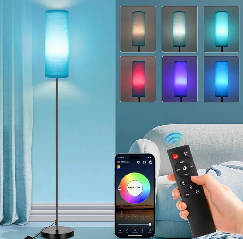 Tall Standing Lamps, Modern RGB Smart Bulb, Dimmable, 800 LM - Foot Switch