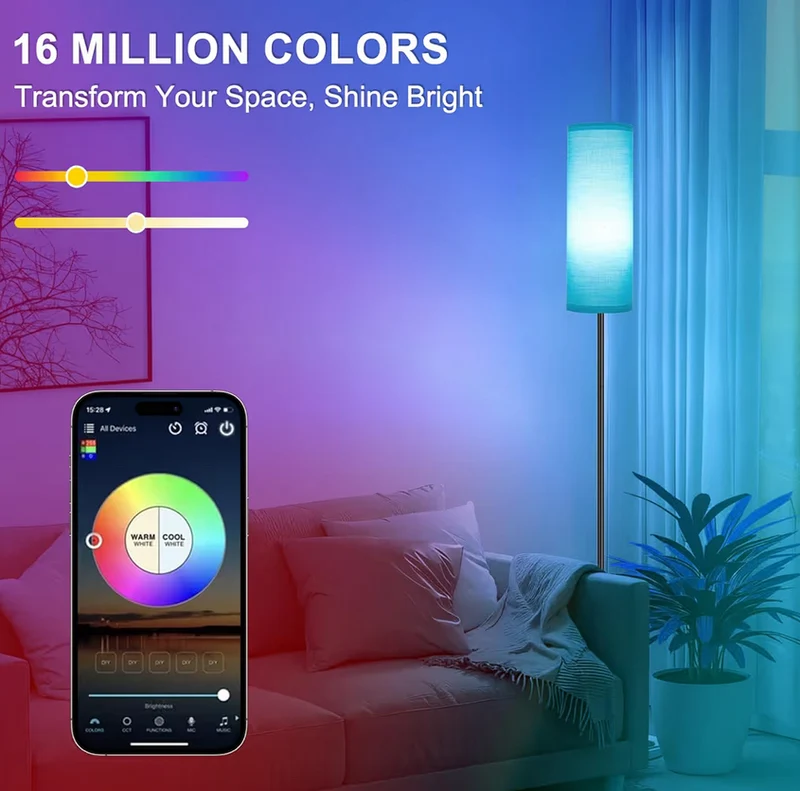 Tall Standing Lamps, Modern RGB Smart Bulb, Dimmable, 800 LM - Foot Switch