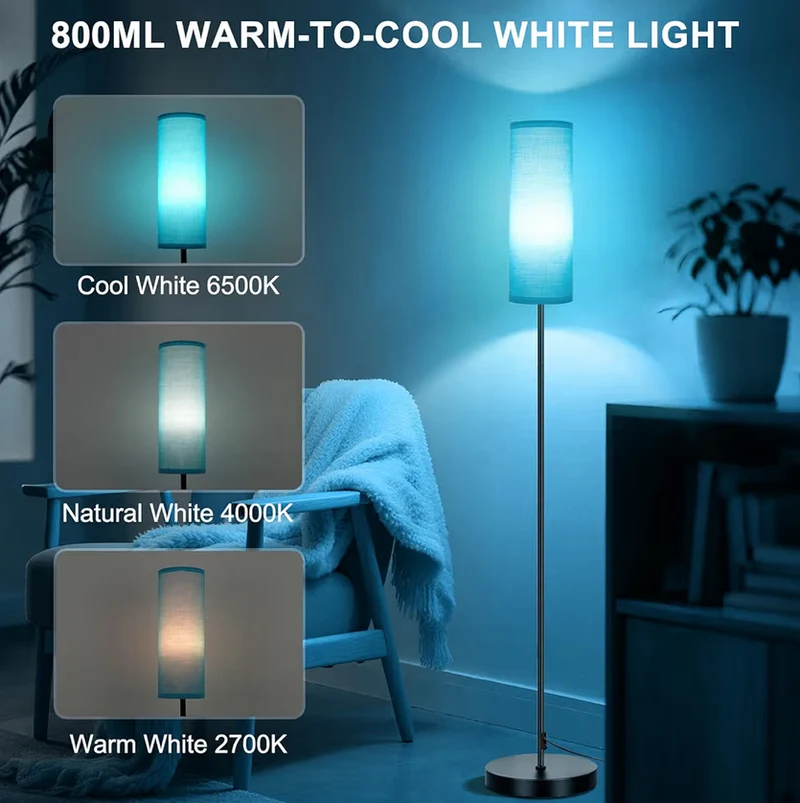 Tall Standing Lamps, Modern RGB Smart Bulb, Dimmable, 800 LM - Foot Switch