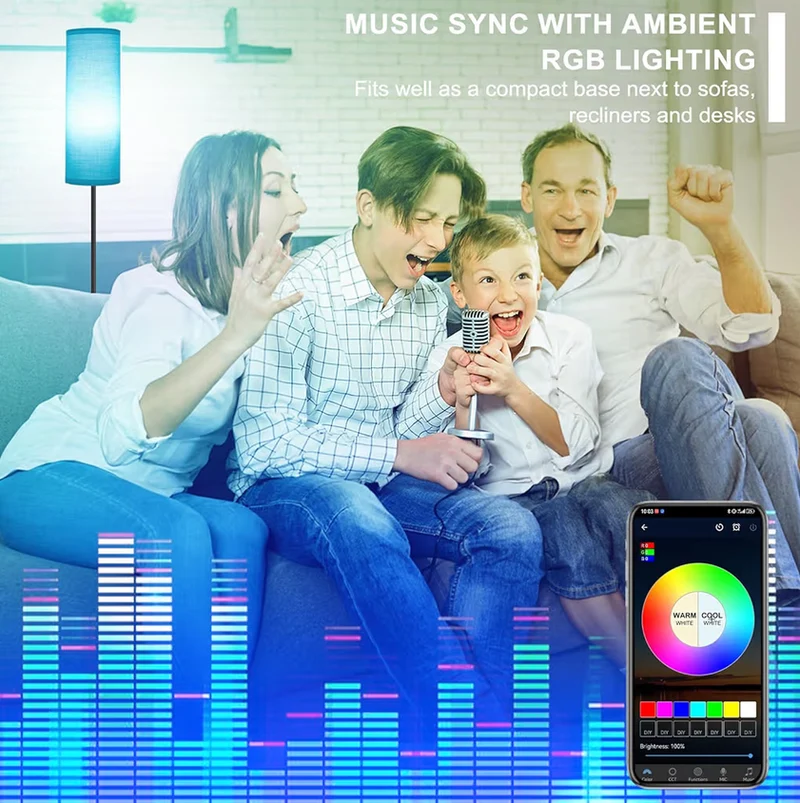 Tall Standing Lamps, Modern RGB Smart Bulb, Dimmable, 800 LM - Foot Switch