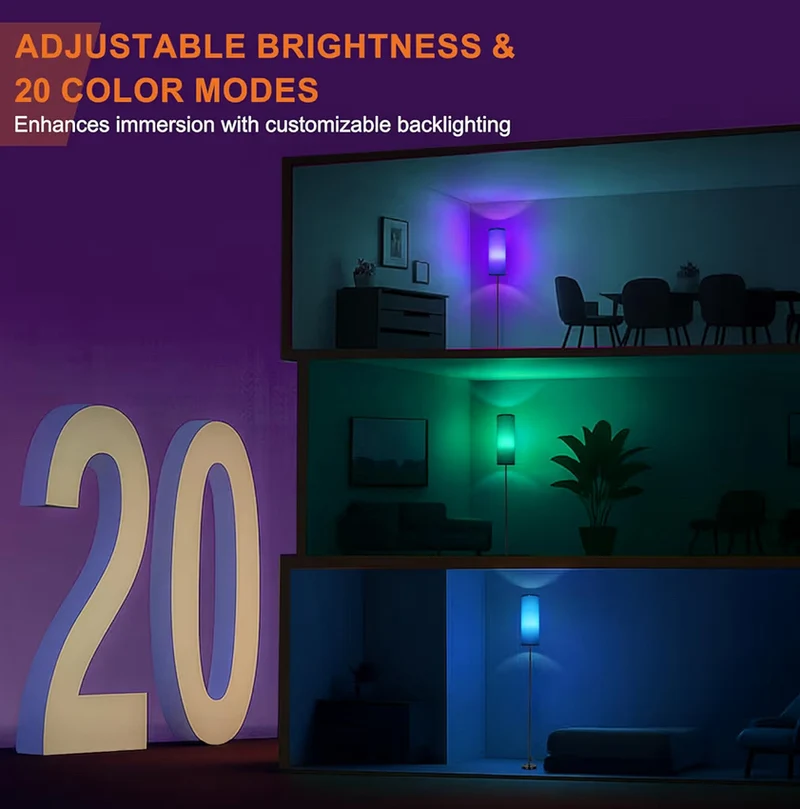 Tall Standing Lamps, Modern RGB Smart Bulb, Dimmable, 800 LM - Foot Switch
