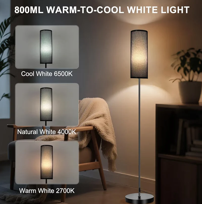 Floor Lamp, Color Changing Ambient Lighting with App & Remote Control, 9W 800LM - Foot Switch (Black Shade)
