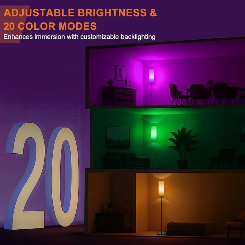 Floor Lamp, Color Changing Ambient Lighting with App & Remote Control, 9W 800LM - Foot Switch (Black Shade)