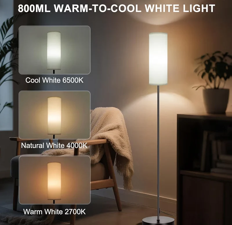 Floor Lamps White Lampshade 9W RGB Smart Bulb Modern, Dimmable Colors Temperature & Brightness - Remote