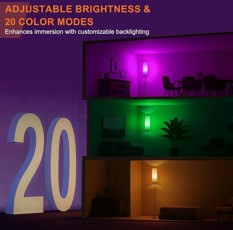 Floor Lamps White Lampshade 9W RGB Smart Bulb Modern, Dimmable Colors Temperature & Brightness - Remote