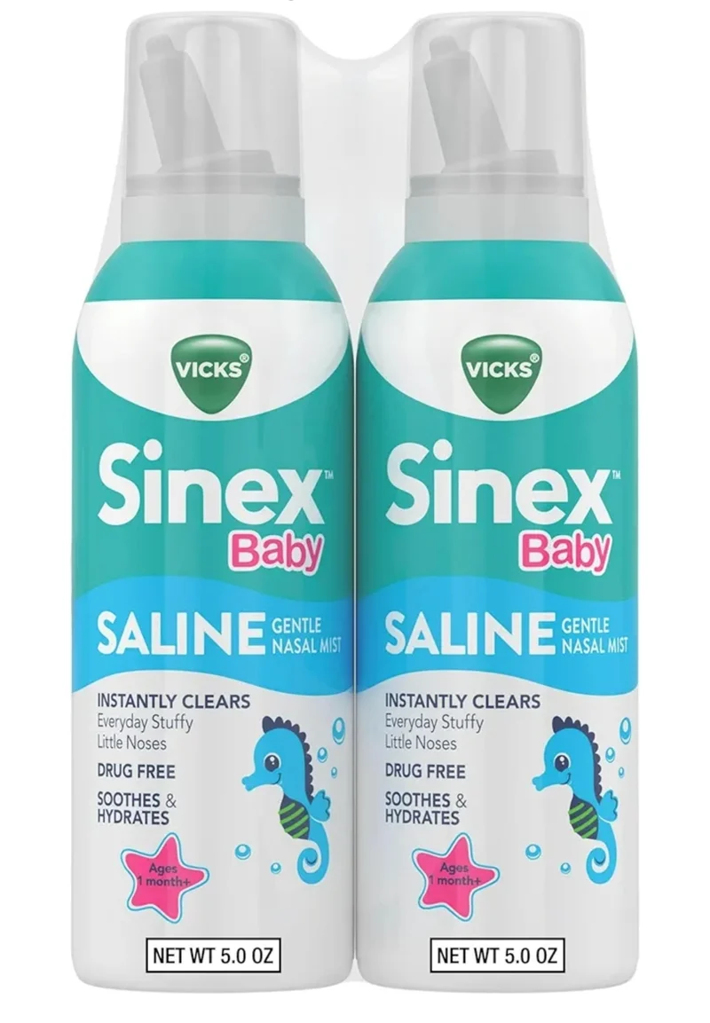 VICKS Sinex Baby Saline Nasal Spray, Soothes & Hydrates, Safe For Daily Use, Gentle For All Ages, 5oz(2)