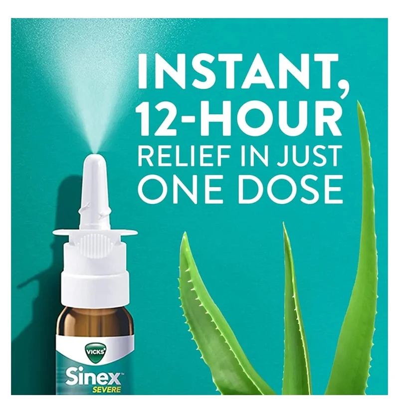 Vicks Sinex Severe Nasal Spray w/ Moisturizing Ultra Fine Mist, Decongestant for Stuffy Nose Relief from Cold (2)