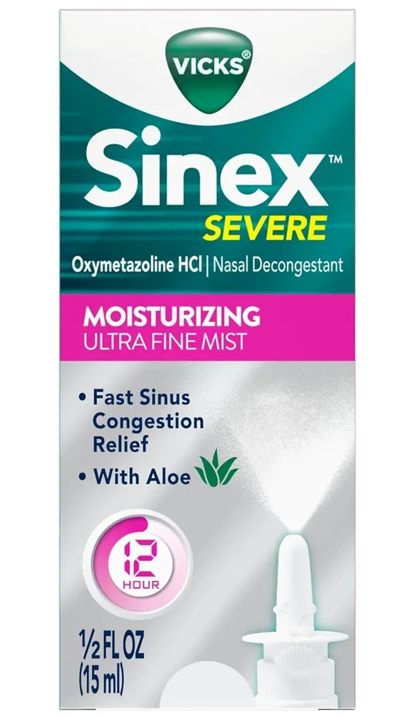 Vicks Sinex Severe Nasal Spray w/ Moisturizing Ultra Fine Mist, Decongestant for Stuffy Nose Relief from Cold (2)
