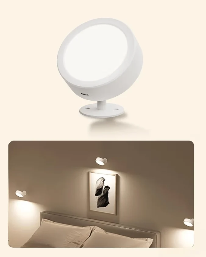 LED Wall Mounted Lights, 5500mAh Rechargeable 3 Color Temps & Remote and Touch Control, 360°Rotation Dimmable Cordless (White)