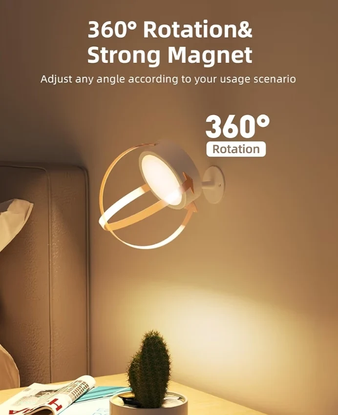 LED Wall Mounted Lights, 5500mAh Rechargeable 3 Color Temps & Remote and Touch Control, 360°Rotation Dimmable Cordless (White)