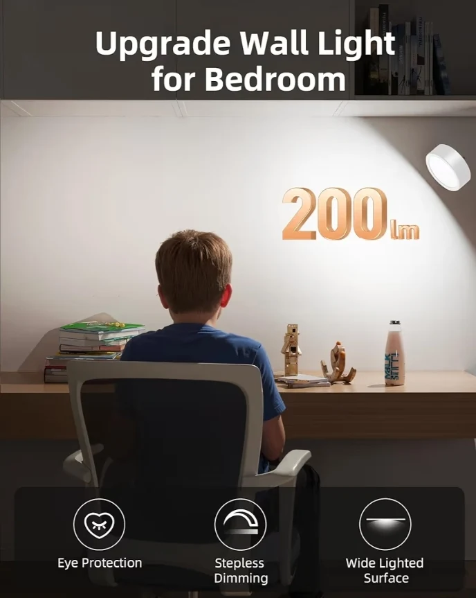 LED Wall Mounted Lights, 5500mAh Rechargeable Lamp Temps & Remote and Touch Control, 360°Rotation Dimmable Cordless (3 PK White)