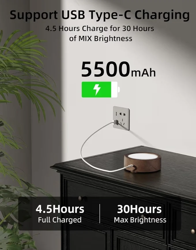 LED Wall Mounted Lights, 5500mAh Rechargeable Remote and Touch Control, 360°Rotation Dimmable Cordless (1 PC- Walnut)
