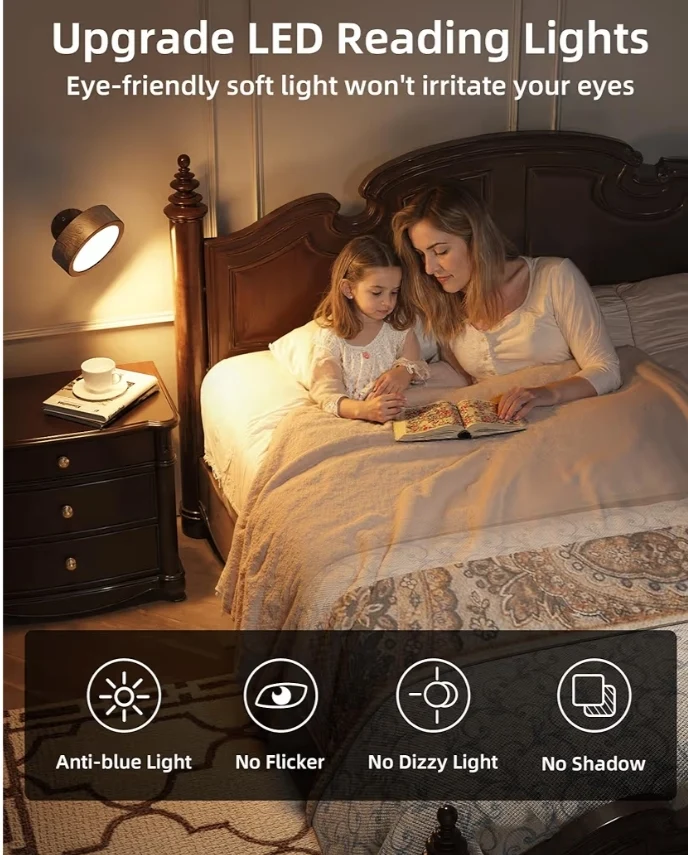 LED Wall Mounted Lights Wall Sconces Lamp Rechargeable, Remote and Touch Control, 360°Rotation, Dimmable, Cordless, 5500mAh(2 PK)