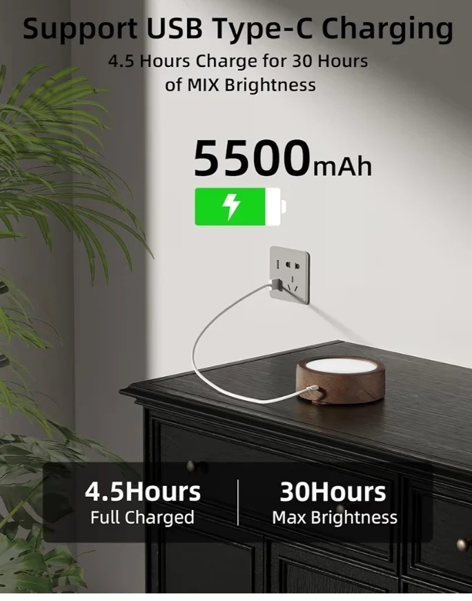 LED Wall Mounted Lights, 5500mAh Rechargeable 3 Color Temps & Remote and Touch Control, 360°Rotation Dimmable Cordless (3PK Walnut)