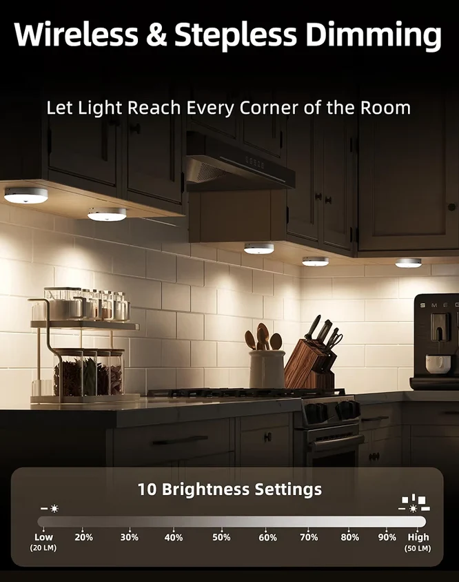 6-Pack Under Cabinet Lighting, Rechargeable Motion Sensor Puck Lights w/ Remote 12 RGB Colors, Magnetic Stick on Light, Dimmable