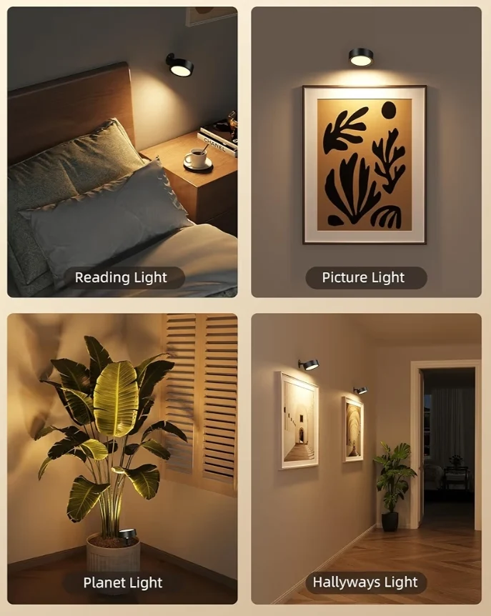 LED Wall Mounted Lights Wall Rechargeable Remote and Touch Control, 360°Rotation, Dimmable, Cordless, 5500mAh (2 PK)