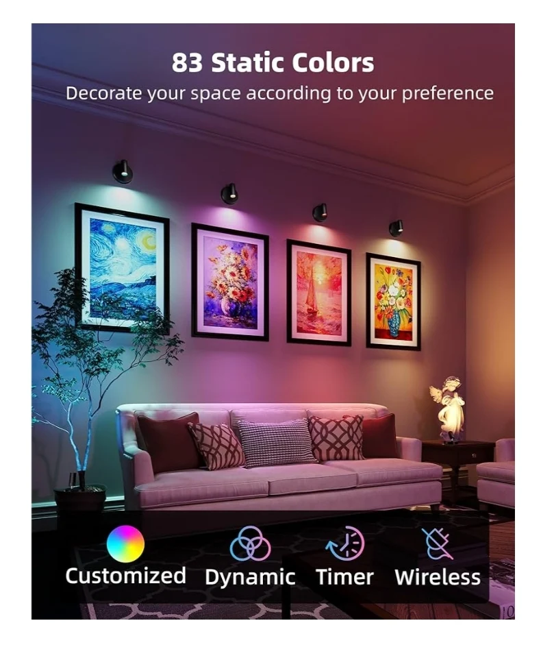 RGB Spotlights Indoor w/ Remote, 5500mAh Rechargeable Picture Lights, DIY Mode & 83 Color Changing Uplighting (2PK - Black)