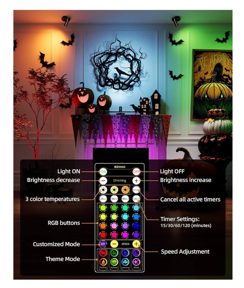 RGB Spotlights Indoor w/ Remote, 5500mAh Rechargeable Picture Lights, DIY Mode & 83 Color Changing Uplighting (2PK - Black)