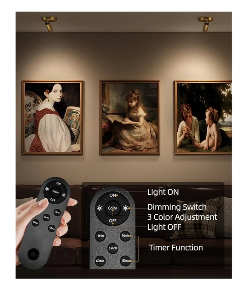 LED Spotlight Indoor, 5500mAh Rechargeable Battery Uplighting, Wireless Mini Art Accent Spot Lights w/ Remote (2Pk - Gold)