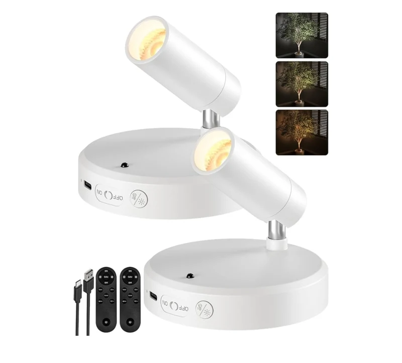 Spot Lights Indoor,5500mAh Rechargeable Lights w/ Remote,Wireless Mini Art Accent Spot Lights w/ Timer＆Dimmable (2Pk - White)