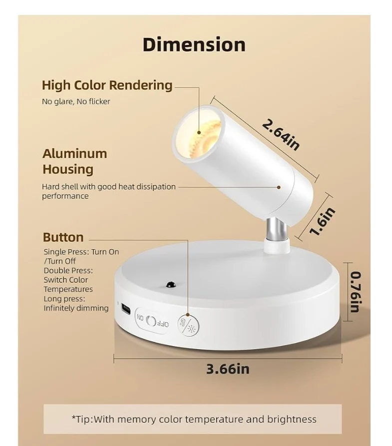 Spot Lights Indoor,5500mAh Rechargeable Lights w/ Remote,Wireless Mini Art Accent Spot Lights w/ Timer＆Dimmable (2Pk - White)