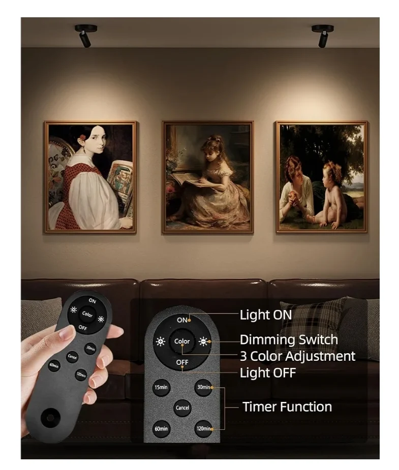 Spotlights Indoor w/ Remote, 5500mAh Rechargeable Lights, Wireless LED Uplighting w/ Timer＆Dimmable (2Pk - Black)
