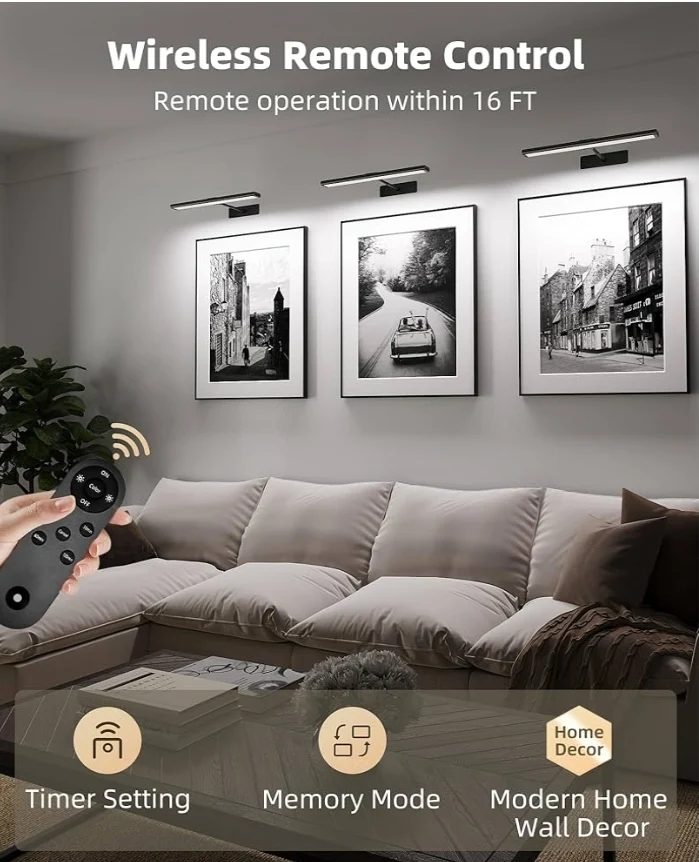 Picture Light for Wall, 4800mAh Rechargeable Wireless Remote Battery Lights, 16In Dimmable Magnetic LED Light, Colors Temperatures