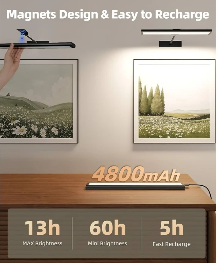 Picture Light for Wall, 4800mAh Rechargeable Wireless Remote Battery Lights, 16In Dimmable Magnetic LED Light, Colors Temperatures