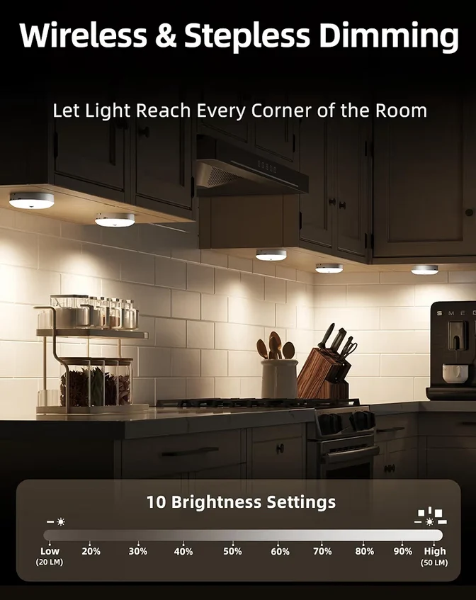 6-Pack Under Lighting, Rechargeable Motion Sensor Puck Lights w/ Remote, 3 Color Temps &12 RGB Colors, Magnetic Stick, Dimmable