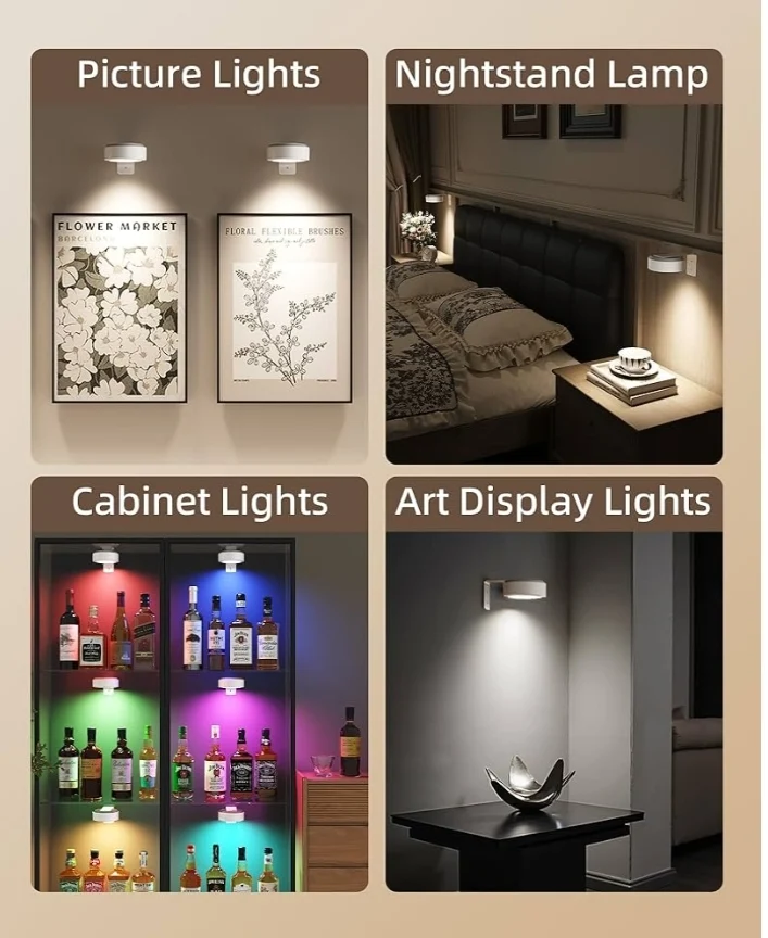 Picture Lights for Wall, 2000mAh Rechargeable Battery Magnetic Poster Lights w/ 3 Color Temps & 12 RGB, Remote Dimmable (3 PK)