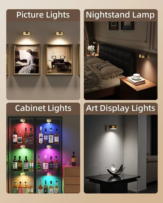 Picture Lights for Wall, 2000mAh Rechargeable Battery Magnetic Poster Lights with 3 Color Temps & 12 RGB, Remote Dimmable Timer (3 PK)