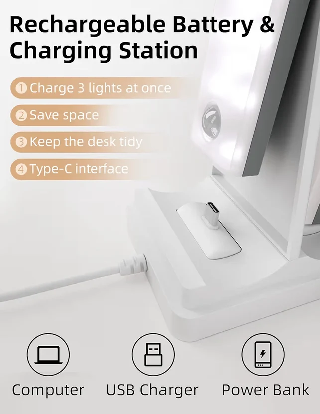 6-Pack Under Cabinet Lighting w/ Charging Station, 2000mAh Rechargeable Wireless Motion Sensor Lights, 3 Color Temps, Dimmable/Timer
