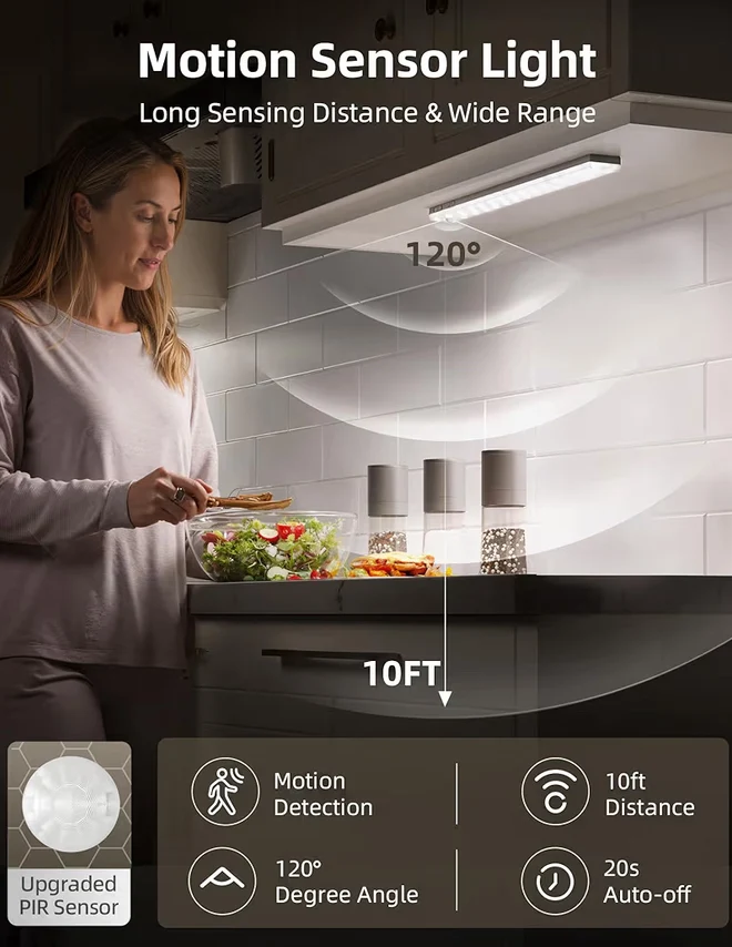 6-Pack Under Cabinet Lighting w/ Charging Station, 2000mAh Rechargeable Wireless Motion Sensor Lights, 3 Color Temps, Dimmable/Timer